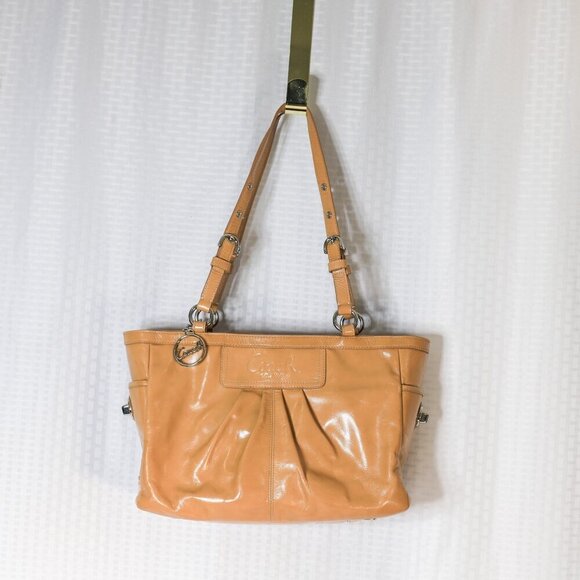 Coach Gallery F13761 Golden Tan Patent Leather Medium Shoulder Bag Turn Locks - Picture 1 of 16